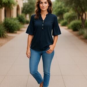 Tracy Negoshian Womens Top Size XXS Solid Black Stretchy Piper Bell Sleeve NEW